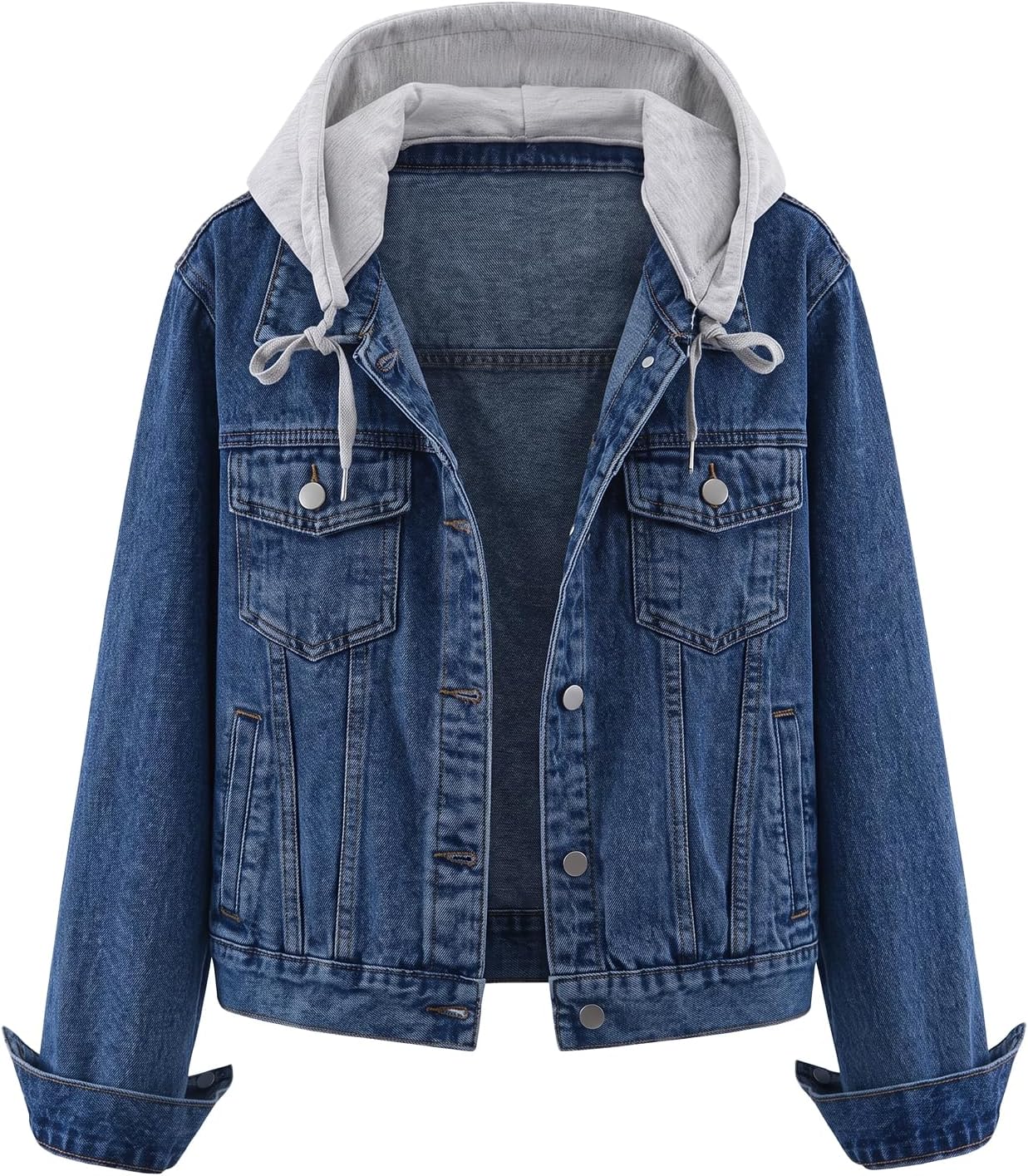 Molly Women's Hooded Denim Jacket – Detachable Hood, Distressed Detail & 4 Pockets