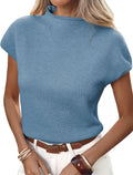 Amy Women's Knit Sweater Vest – Mock Neck, Cap Sleeves & Solid Colour Design
