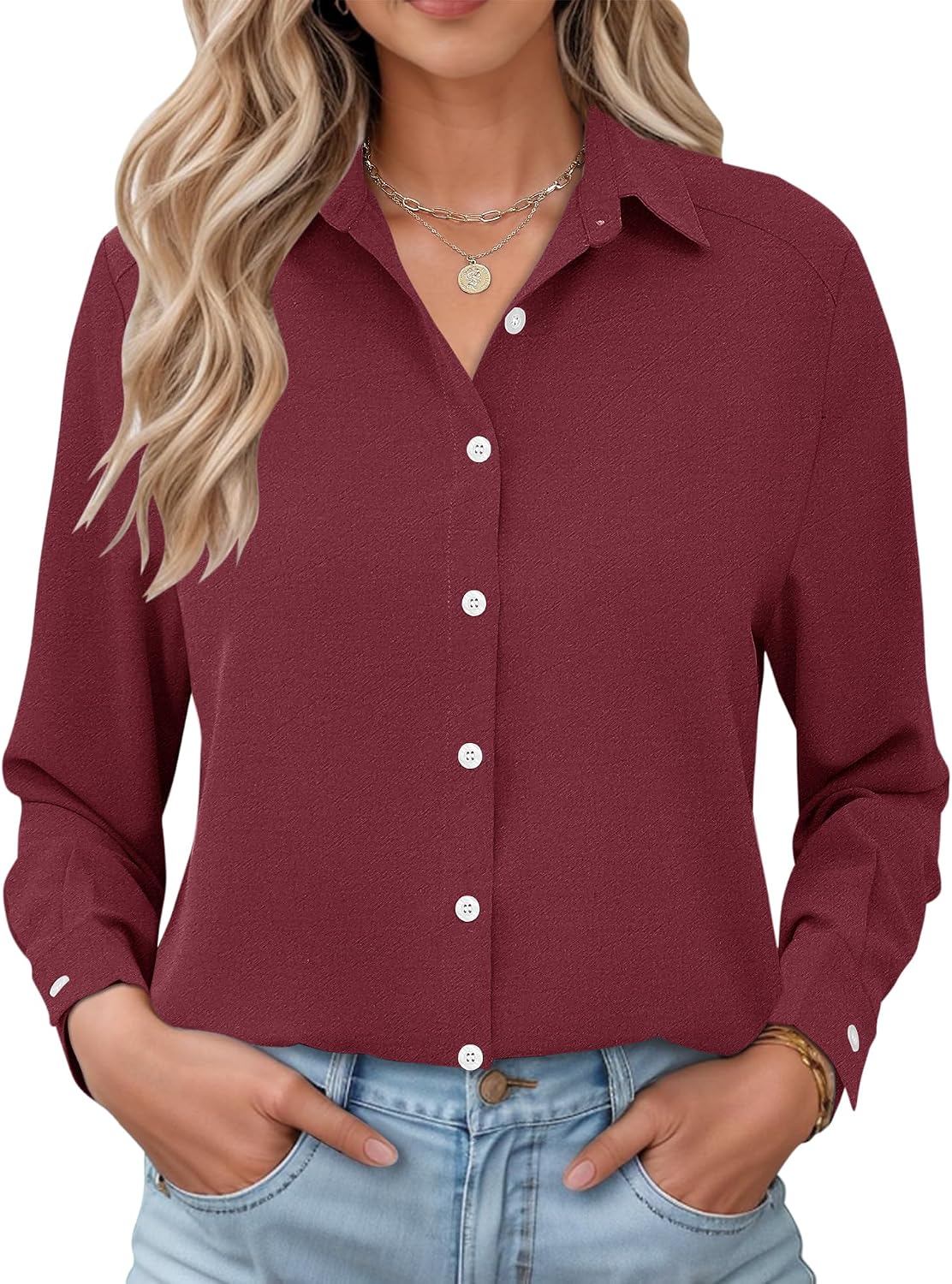 Clara Women's Gingham Shirt – Button Front, Turn-Down Collar & Roll-Up Sleeves
