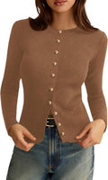 Eleanor Women's Ribbed Cardigan – Crew Neck, Button Front & Slim Fit