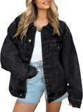 Talia Women's Distressed Denim Jacket – Oversized Fit, Chest Pockets & Drop Shoulders