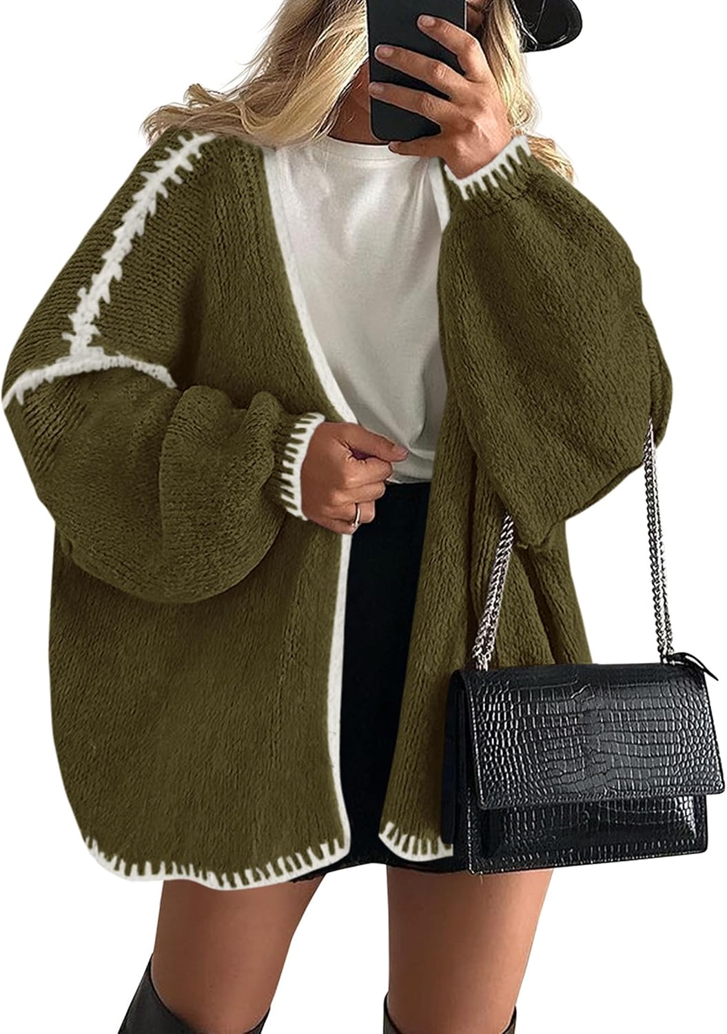 Josephine Women's Oversized Cardigan – Open Front, Lantern Sleeves & Longline Fit