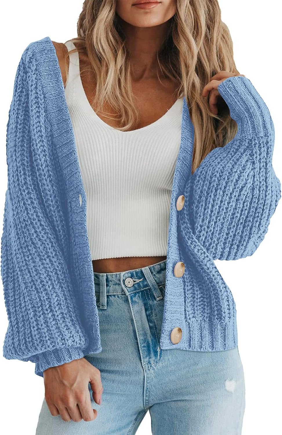 Danielle Women's Oversized Knit Cardigan – Deep V-Neck, Button Front & Chunky Knit