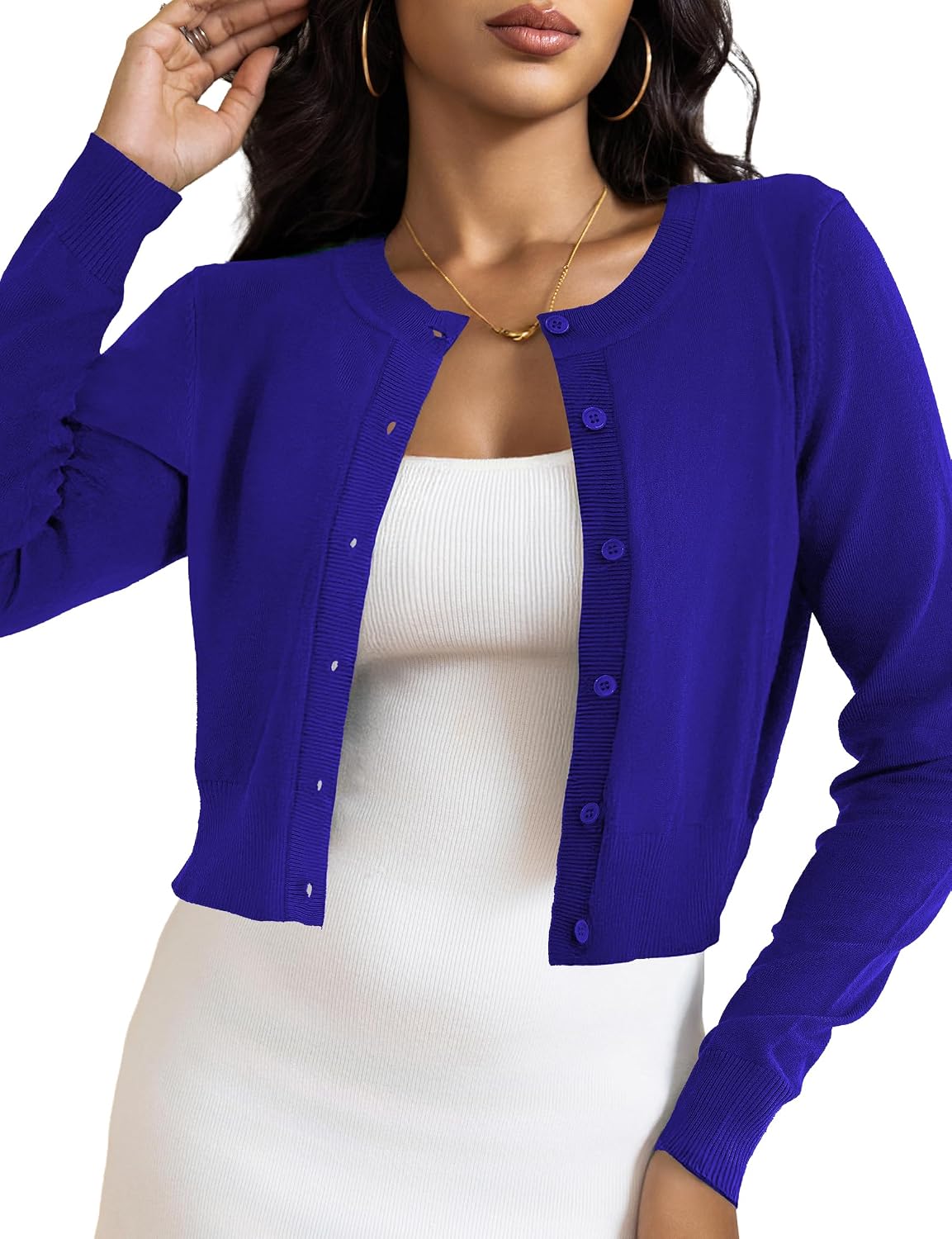 Bridget Women's Cropped Knit Cardigan – Button Front, Stretch Fabric & Lightweight Fit