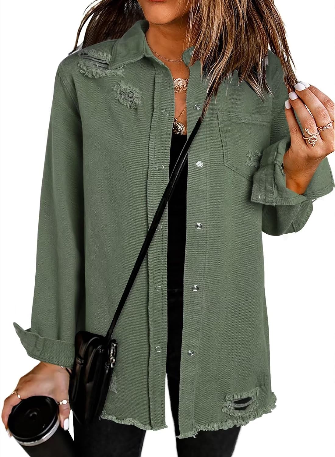Ophelia Women's Oversized Denim Jacket – Boyfriend Fit, Button Front & Side Pockets