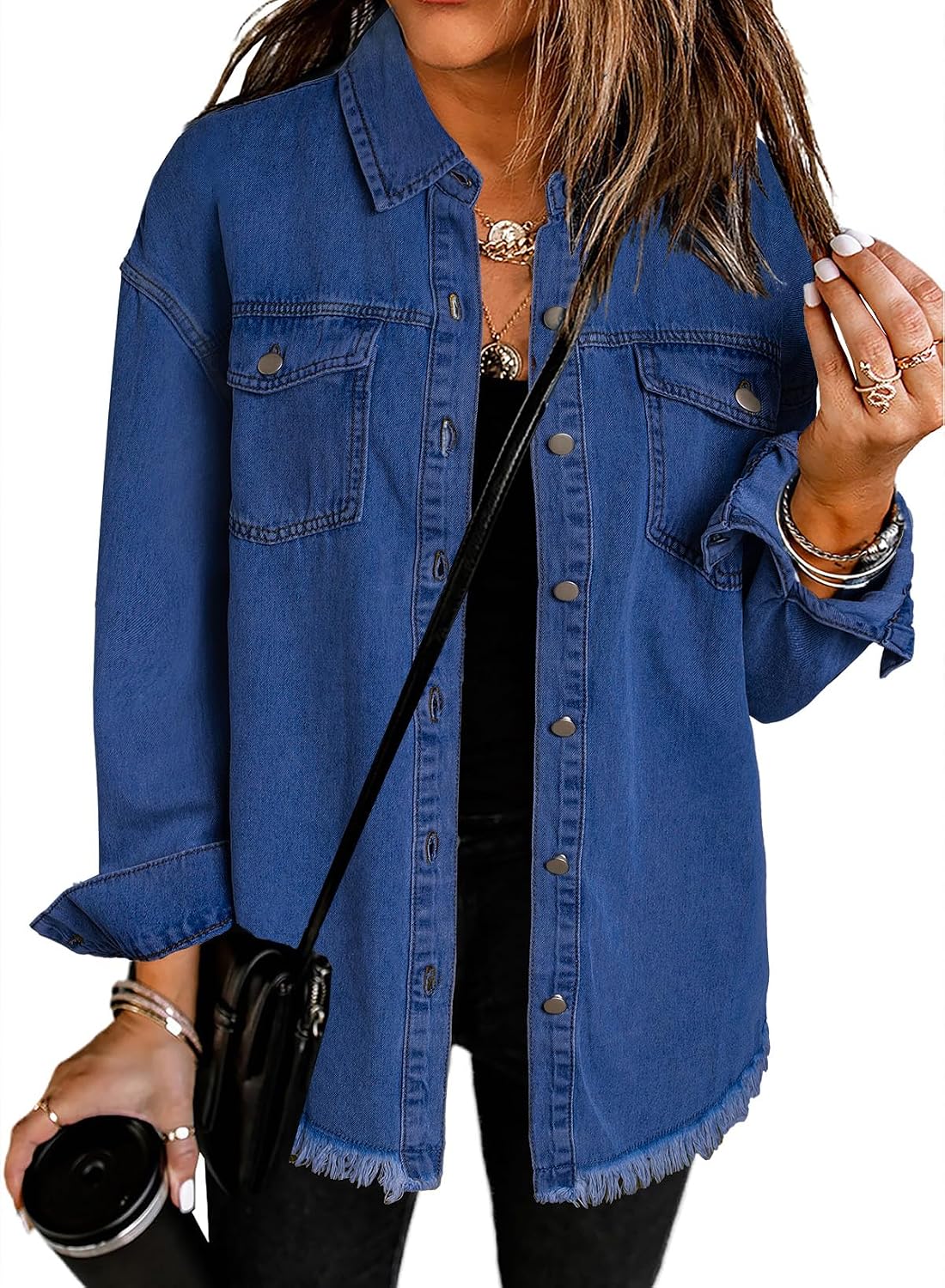 Ophelia Women's Oversized Denim Jacket – Boyfriend Fit, Button Front & Side Pockets