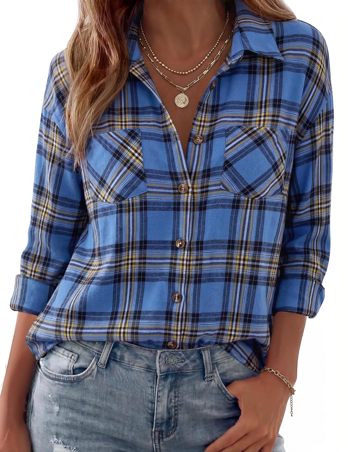 Laurel Women's Plaid Flannel Shirt – Oversized Fit, Chest Pockets & Button Front