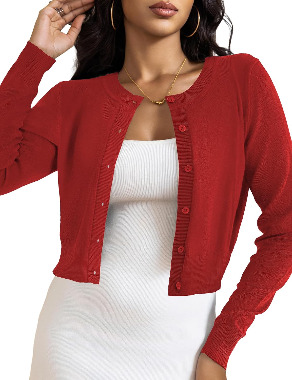 Bridget Women's Cropped Knit Cardigan – Button Front, Stretch Fabric & Lightweight Fit