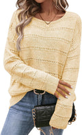 Mila Women's Hollow-Knit Sweater – Crew Neck, Drop Shoulders & Striped Texture