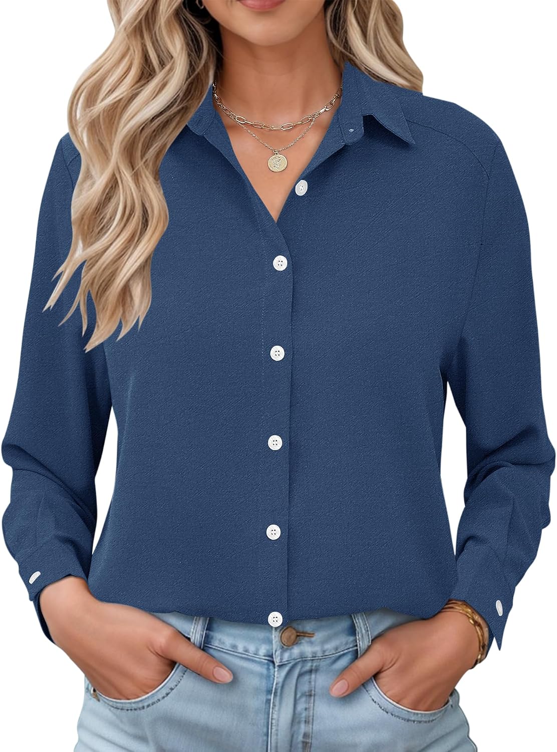 Clara Women's Gingham Shirt – Button Front, Turn-Down Collar & Roll-Up Sleeves