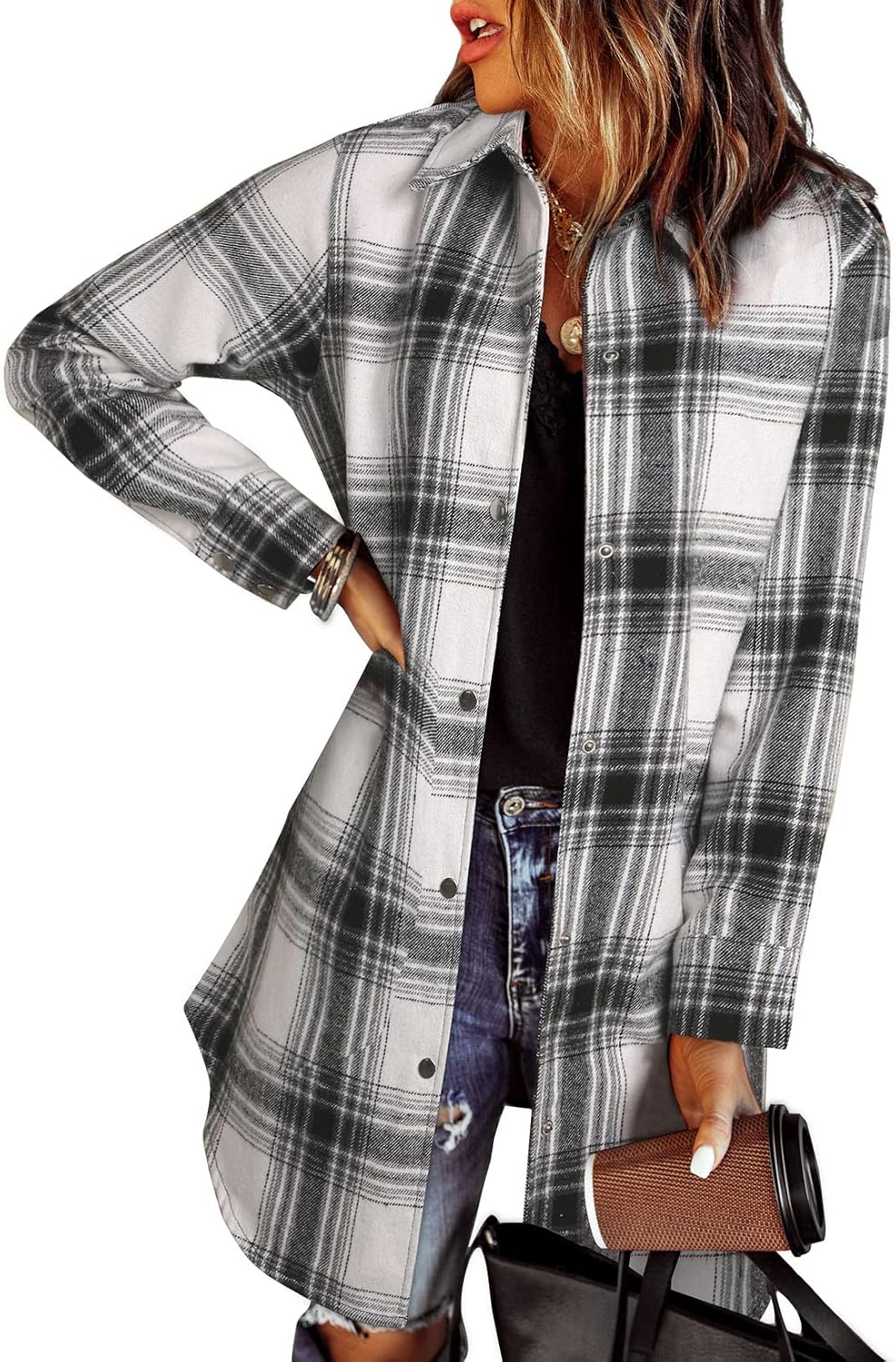 Estelle Women's Plaid Shacket – Button Front, Boyfriend Fit & Pockets