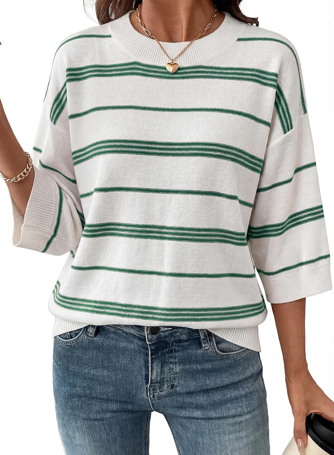Esme Women's Colourblock Sweater – 3/4 Sleeves, Drop Shoulders & Oversized Fit