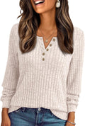 Katherine Women's Henley Sweater – Long Sleeves, Textured Fabric & Relaxed Fit