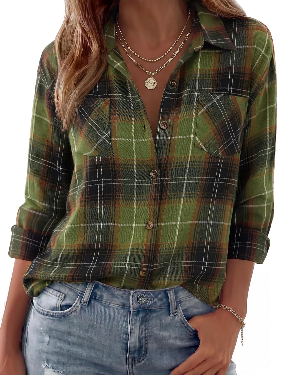 Laurel Women's Plaid Flannel Shirt – Oversized Fit, Chest Pockets & Button Front
