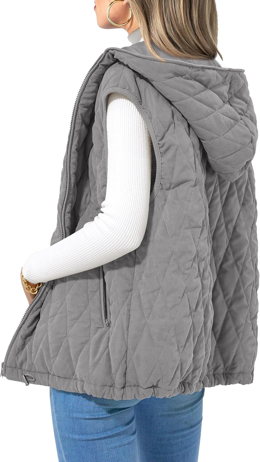 Eva Women's Hooded Puffer Vest – Full Zip, Oversized Fit & Pockets