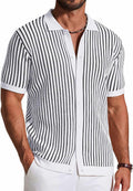 Samuel Men's Retro Knit Shirt – Colour-Block Stripes, Collar & Button-Down Front