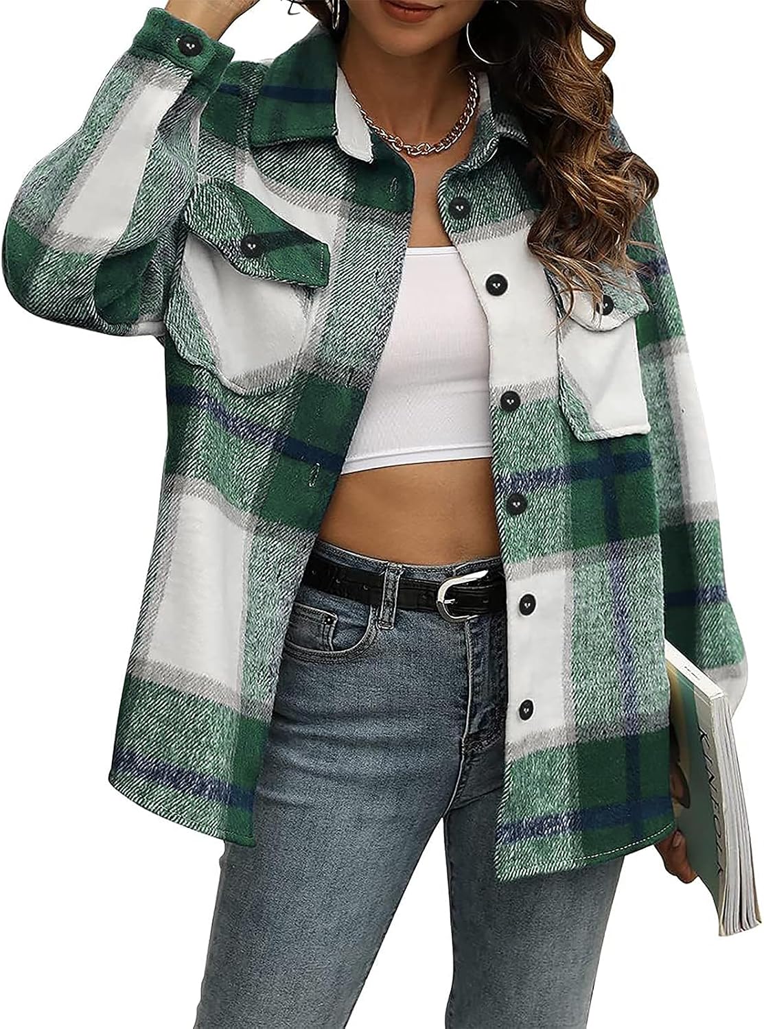 Miranda Women's Plaid Shacket – Loose Fit, Button Front & Chest Pockets