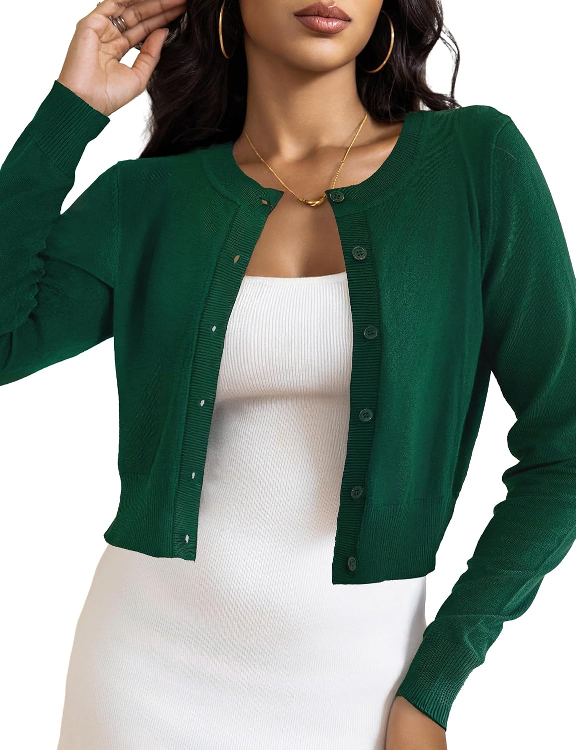 Bridget Women's Cropped Knit Cardigan – Button Front, Stretch Fabric & Lightweight Fit