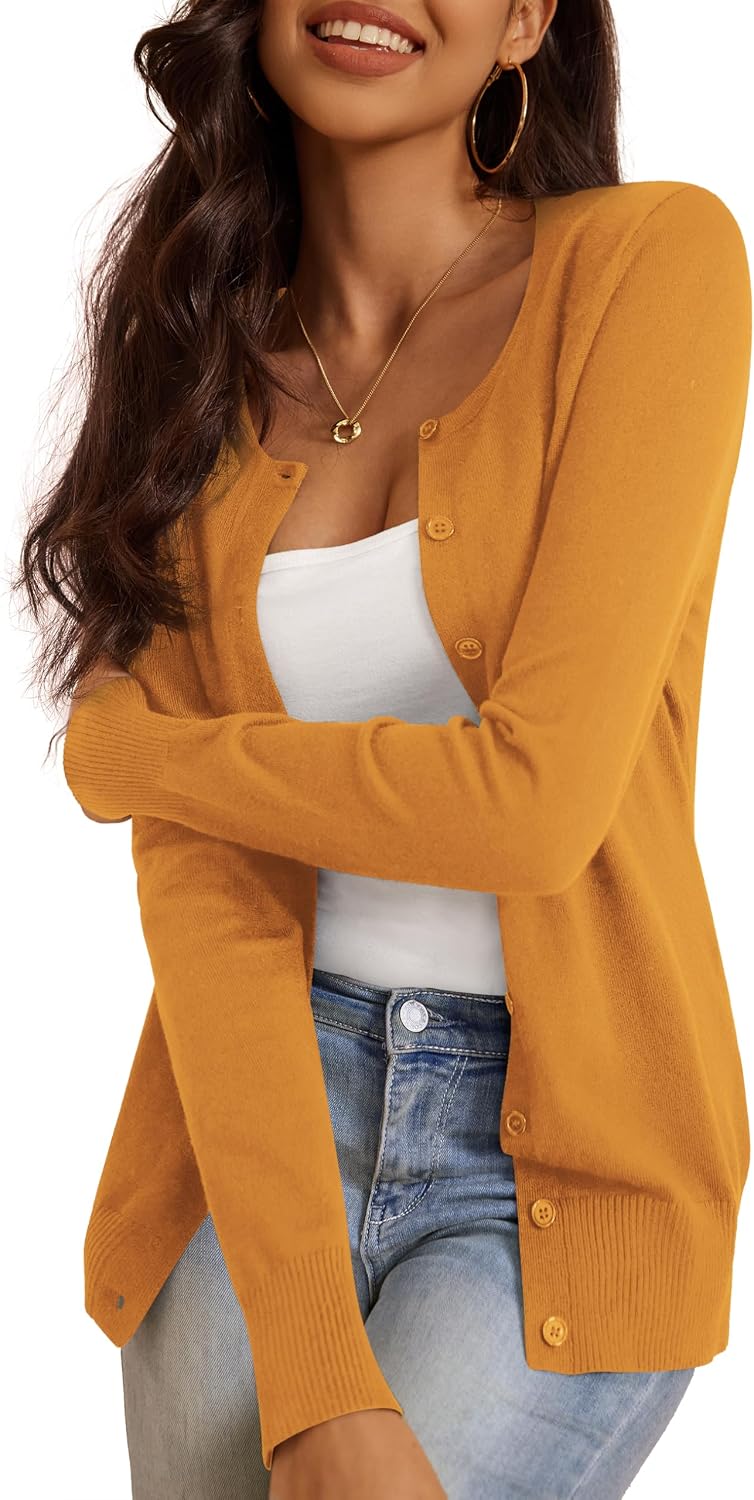 April Women's Black Cardigan – Slim Fit, Crew Neck, Button Front & Long Sleeves