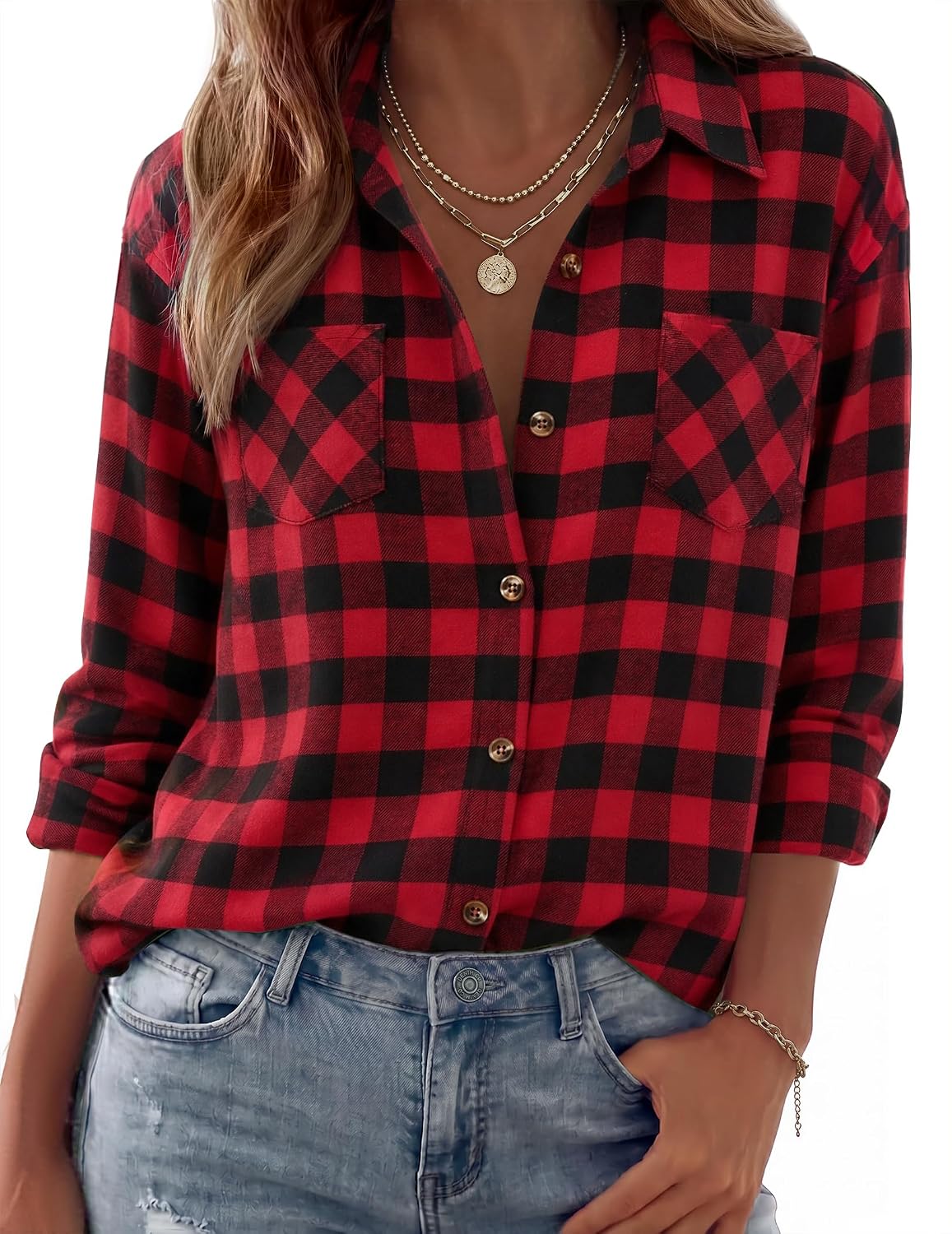 Laurel Women's Plaid Flannel Shirt – Oversized Fit, Chest Pockets & Button Front