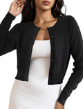 Bridget Women's Cropped Knit Cardigan – Button Front, Stretch Fabric & Lightweight Fit