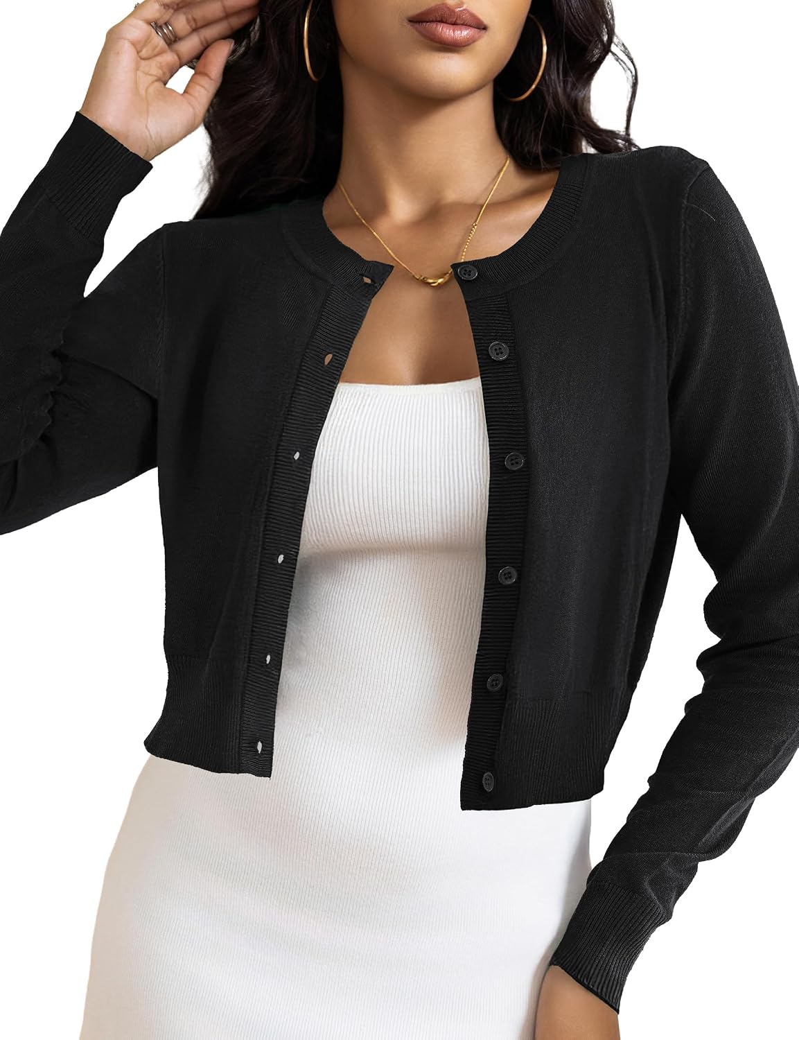 Bridget Women's Cropped Knit Cardigan – Button Front, Stretch Fabric & Lightweight Fit
