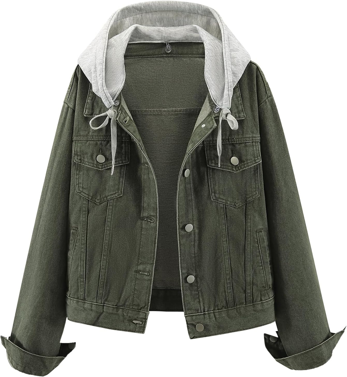 Molly Women's Hooded Denim Jacket – Detachable Hood, Distressed Detail & 4 Pockets