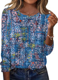 Nadia Women's Printed Long Sleeve Top – Crew Neck, Curved Hem & Relaxed Fit