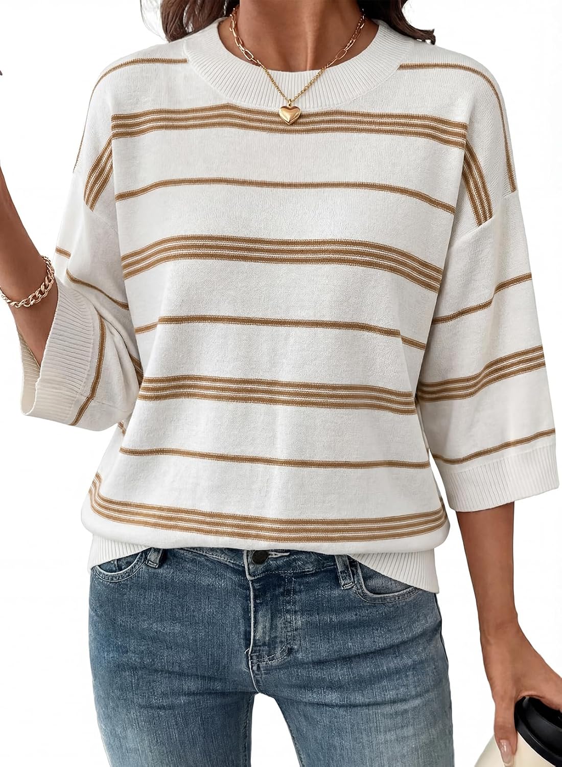 Esme Women's Colourblock Sweater – 3/4 Sleeves, Drop Shoulders & Oversized Fit