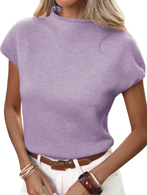Amy Women's Knit Sweater Vest – Mock Neck, Cap Sleeves & Solid Colour Design