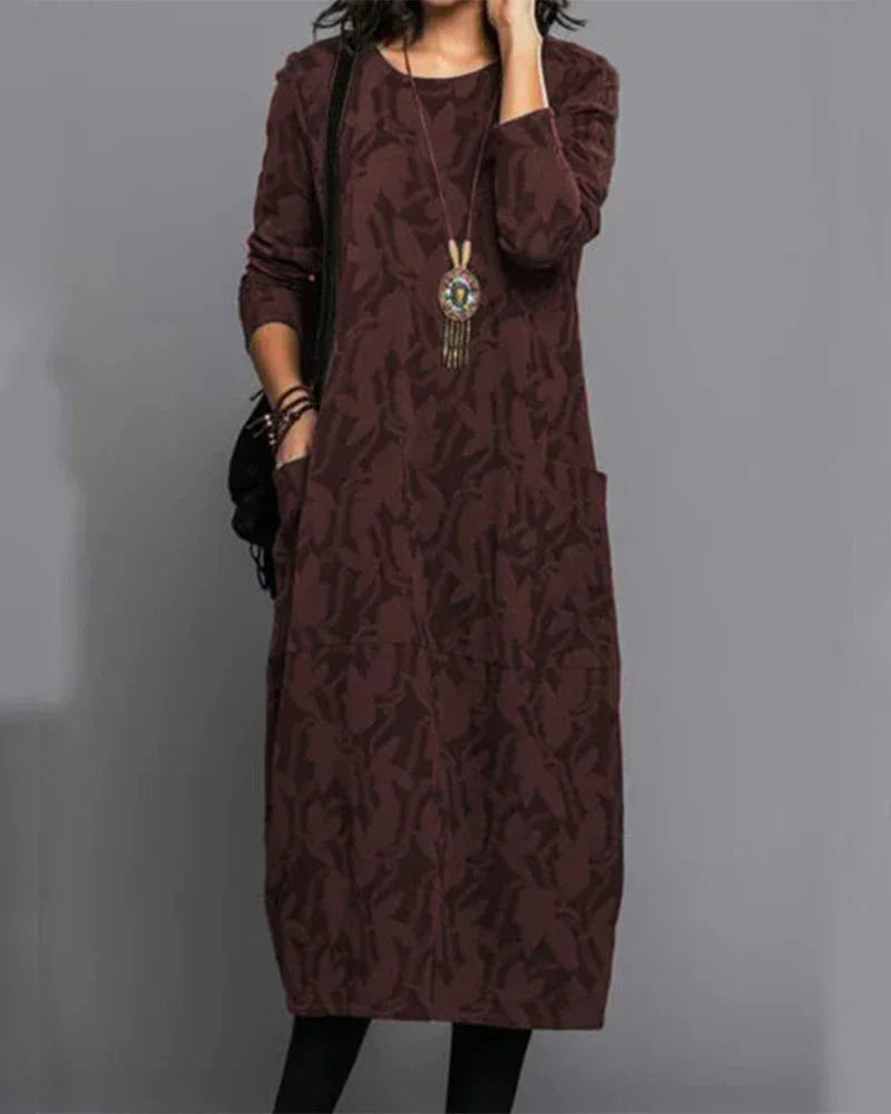 Marielle Women's Long Dress – Cozy Fleece Dress with Long Sleeves, Pockets, and On-Trend Floral Print