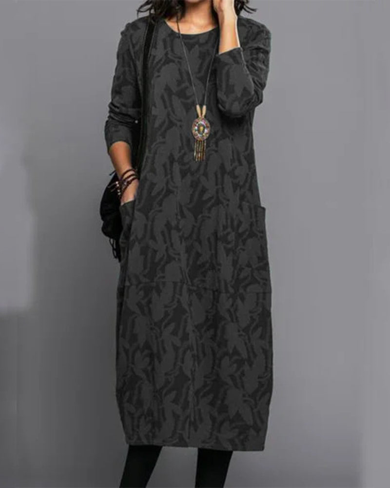 Marielle Women's Long Dress – Cozy Fleece Dress with Long Sleeves, Pockets, and On-Trend Floral Print