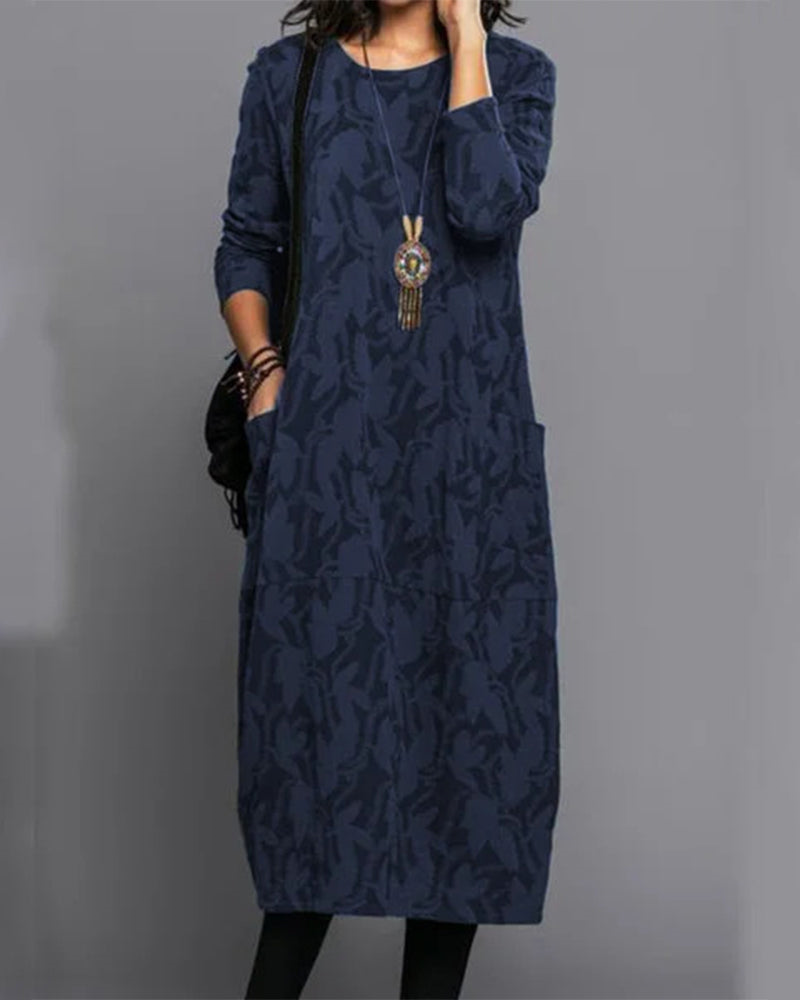Marielle Women's Long Dress – Cozy Fleece Dress with Long Sleeves, Pockets, and On-Trend Floral Print