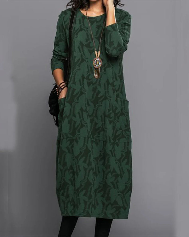 Marielle Women's Long Dress – Cozy Fleece Dress with Long Sleeves, Pockets, and On-Trend Floral Print
