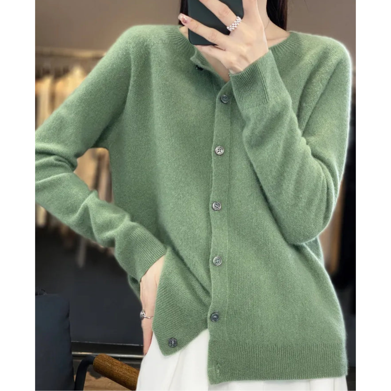 Odette Women's Cardigan – Elegant Soft Merino Wool & Cashmere Cardigan with Crew Neck