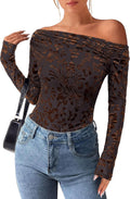 Juliet Women's Floral Off-Shoulder Top – Asymmetric Neckline, Long Sleeves & Slim Fit