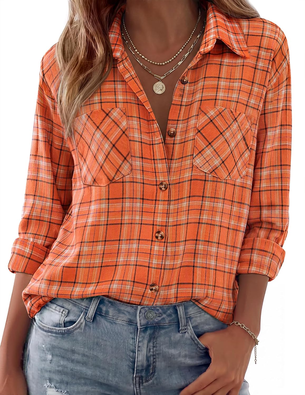 Laurel Women's Plaid Flannel Shirt – Oversized Fit, Chest Pockets & Button Front