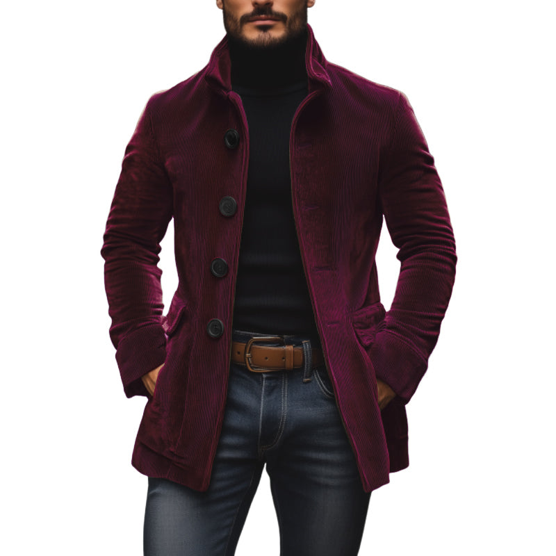 Jasper Men's Corduroy Coat – Slim Fit with Stand Collar & Elegant Side Pockets