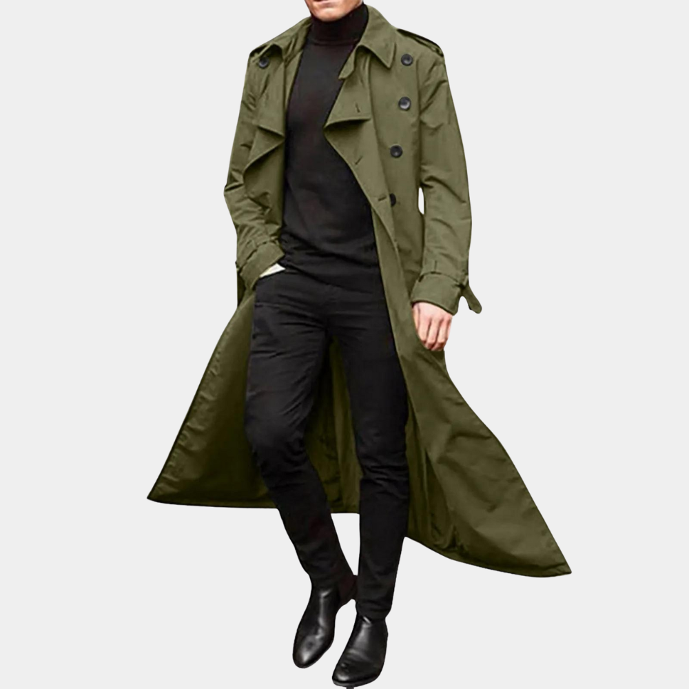 Marcus Men's Trench Coat – Long Water-Resistant Coat with a Classic Cut & Elegant Style