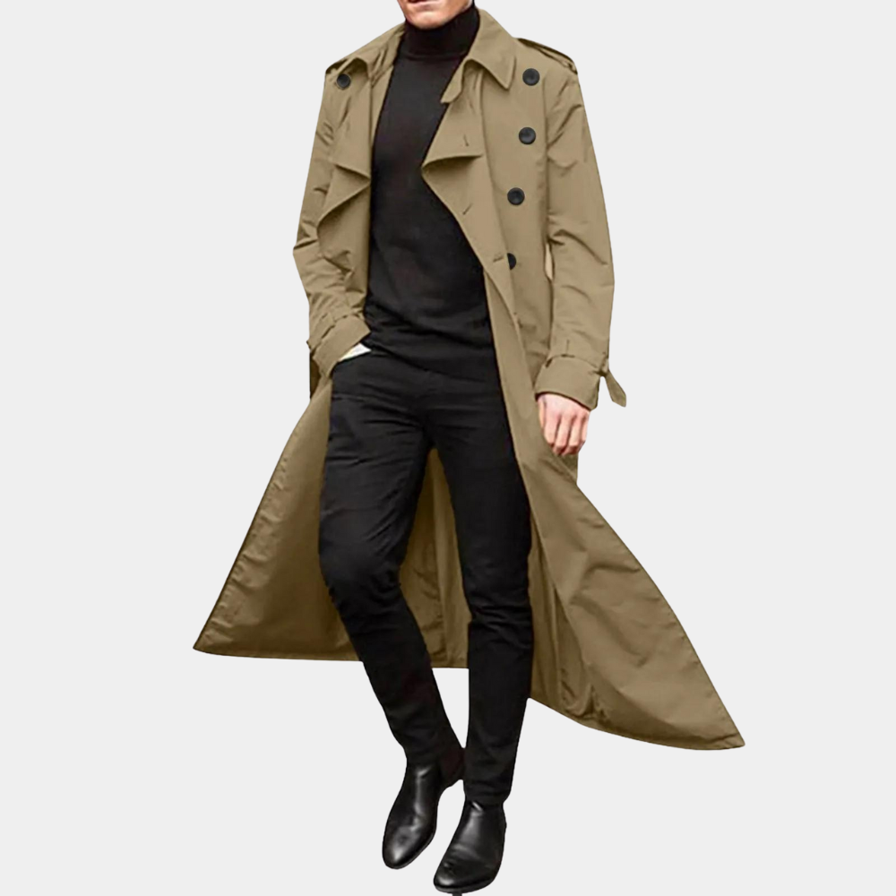 Marcus Men's Trench Coat – Long Water-Resistant Coat with a Classic Cut & Elegant Style