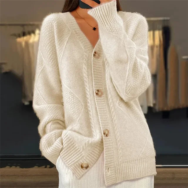 Odette Women's Cardigan – Soft Cashmere Button-Front Sweater with Elegant Long Sleeves