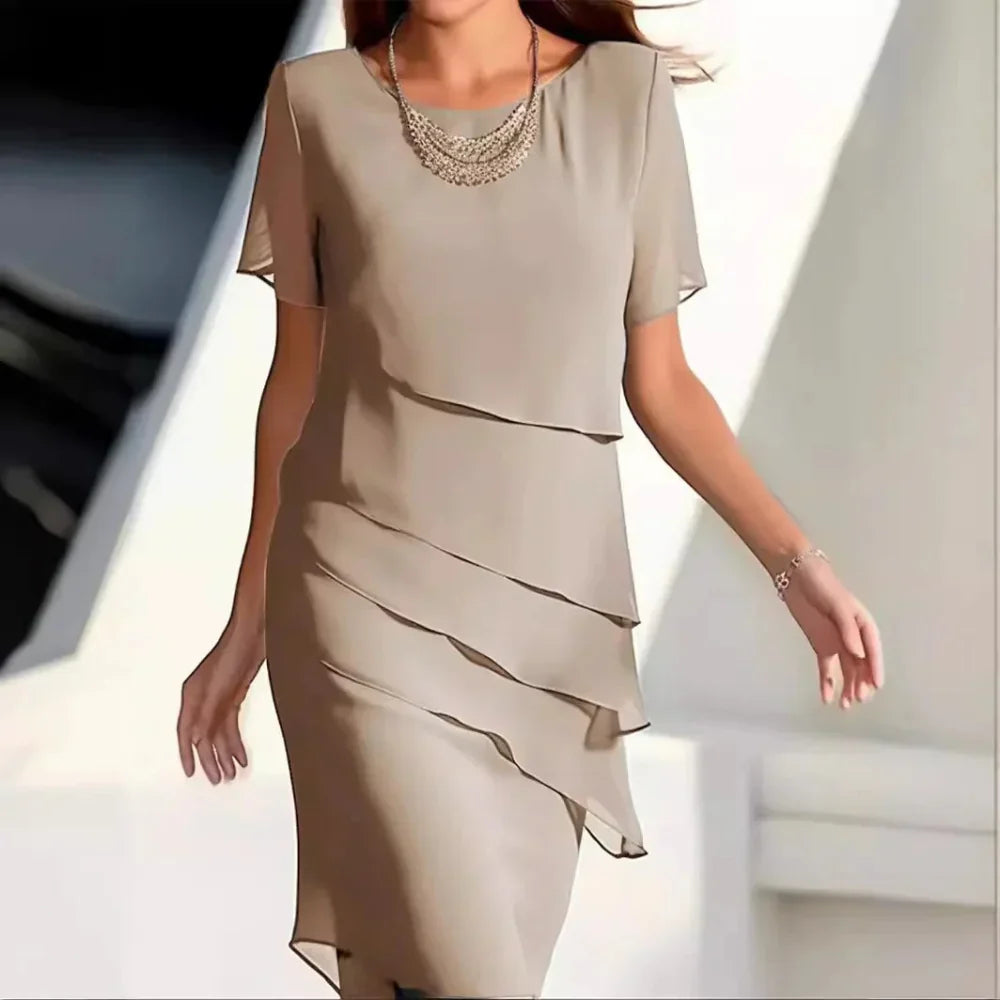 Camille Women's Midi Dress – Elegant Chiffon Dress with Tiered Design and Refined Details