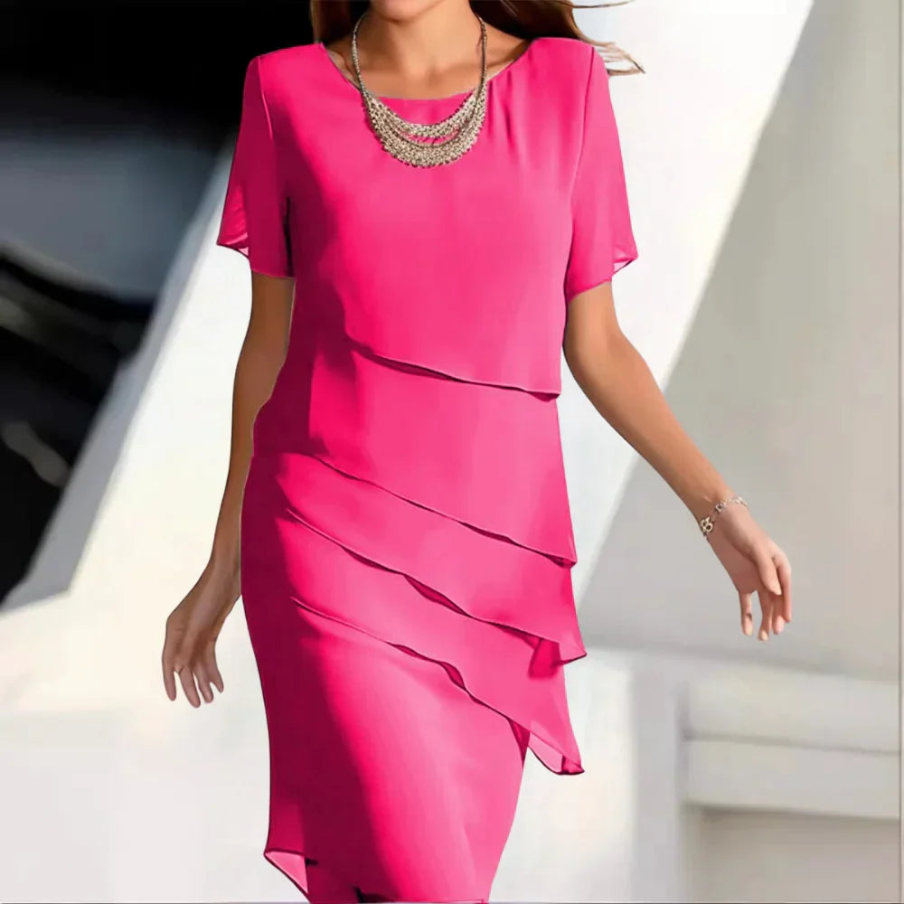 Camille Women's Midi Dress – Elegant Chiffon Dress with Tiered Design and Refined Details
