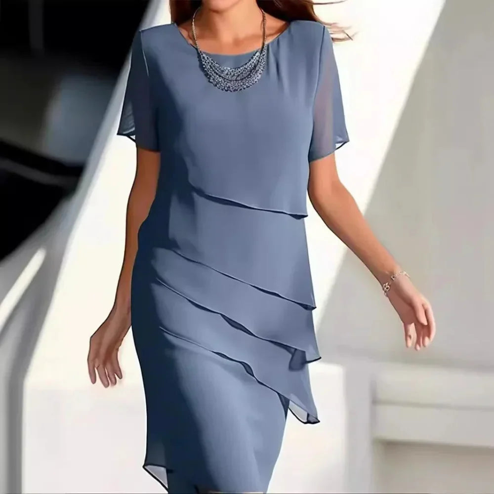 Camille Women's Midi Dress – Elegant Chiffon Dress with Tiered Design and Refined Details