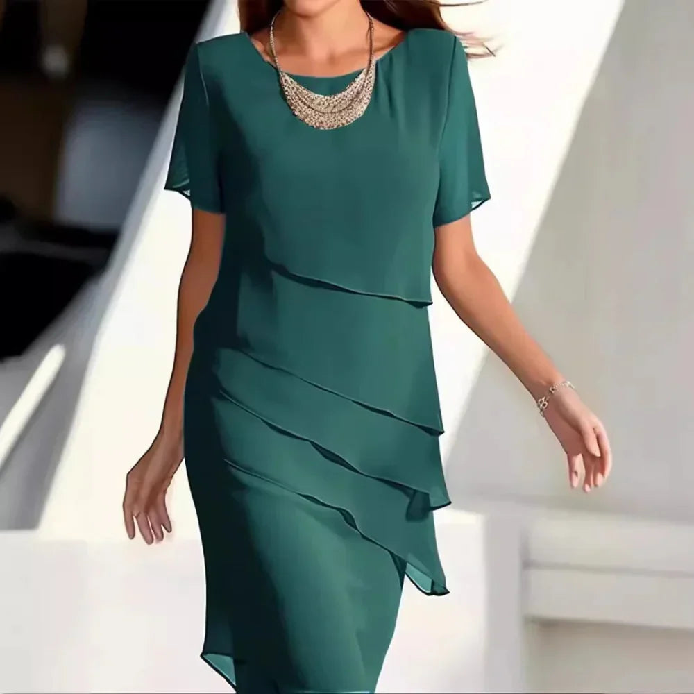 Camille Women's Midi Dress – Elegant Chiffon Dress with Tiered Design and Refined Details
