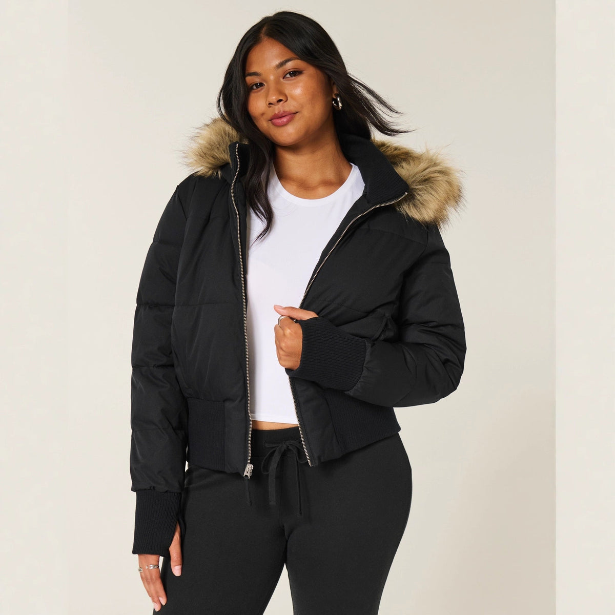 Camille Women's Winter Coat – Warm Jacket with Removable Hood and Chic Fur-Trimmed Collar