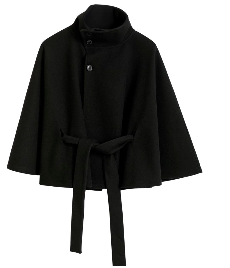 Melina Women's Wool Coat – Chic Stand Collar with Detachable Belt & Easy-Going Fit