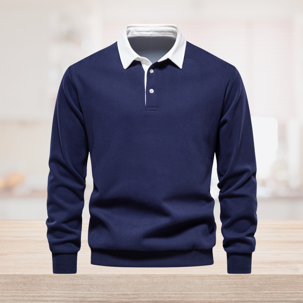 Nathaniel Men's Polo Sweater – Long-Sleeve Breathable Knit with a Classic Collar & Timeless Style