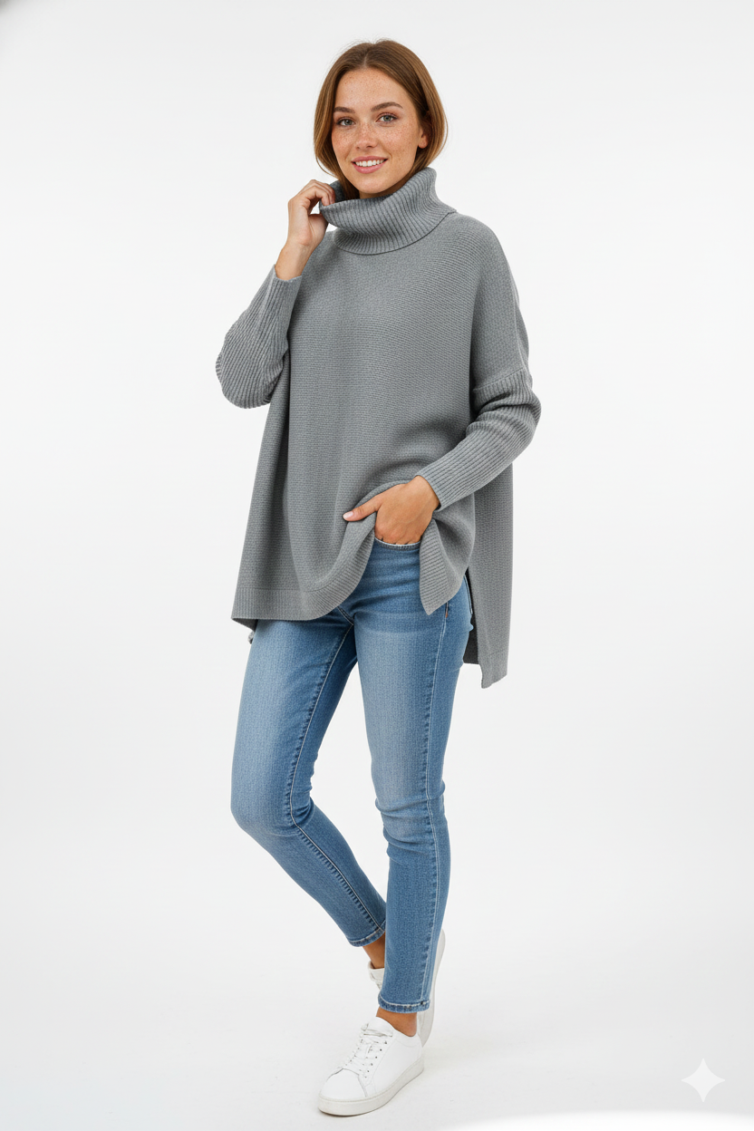 Willow Women's Turtleneck Sweater – Ultra-Soft Oversized Knit with Tall Collar & Chic Style
