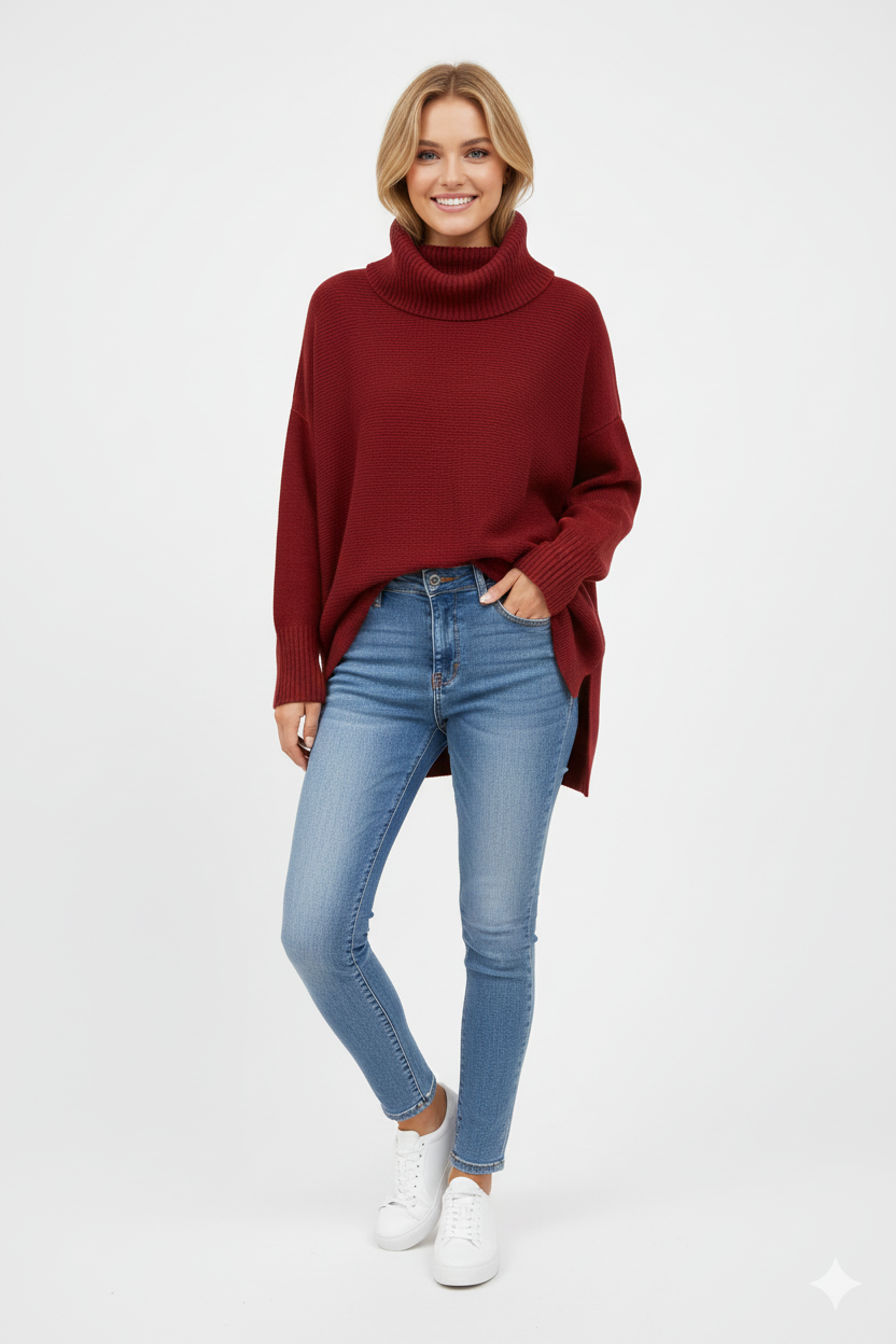 Willow Women's Turtleneck Sweater – Ultra-Soft Oversized Knit with Tall Collar & Chic Style